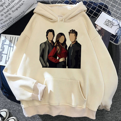 Women's Y2k TVD Pattern Printed Loose Hoodie