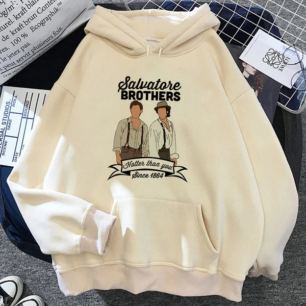 Women's Y2k TVD Pattern Printed Loose Hoodie
