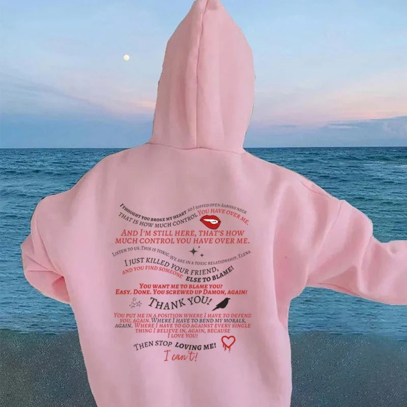 Retro TVD Letter Printed Pullover Hoodie