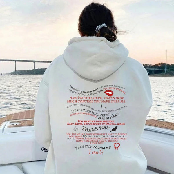 Retro TVD Letter Printed Pullover Hoodie