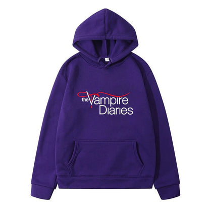 Unisex TVD Logo Print Loose Casual Hoodie