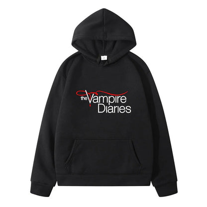 Unisex TVD Logo Print Loose Casual Hoodie