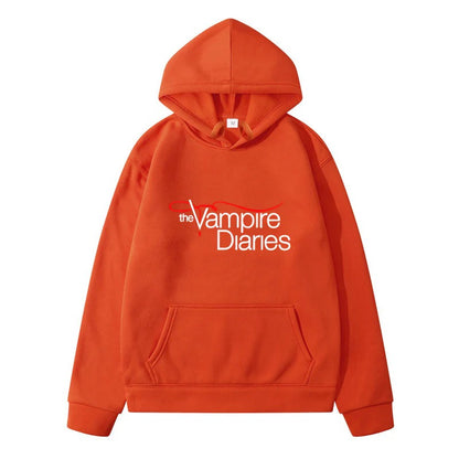 Unisex TVD Logo Print Loose Casual Hoodie