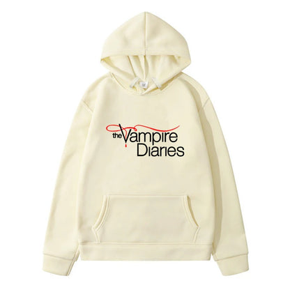 Unisex TVD Logo Print Loose Casual Hoodie