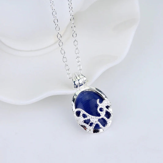 Vampire Oval Stone Pendant Chain Necklace